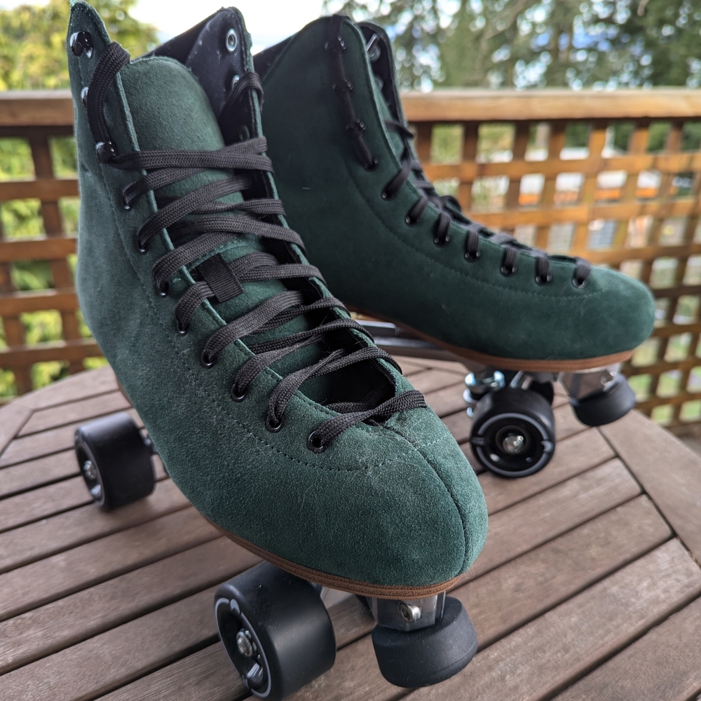Green Suede Roller Skates
